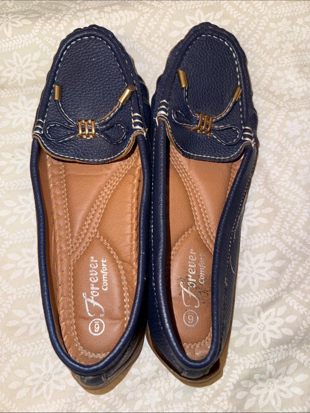 Women's Navy Faux Leather Loafers